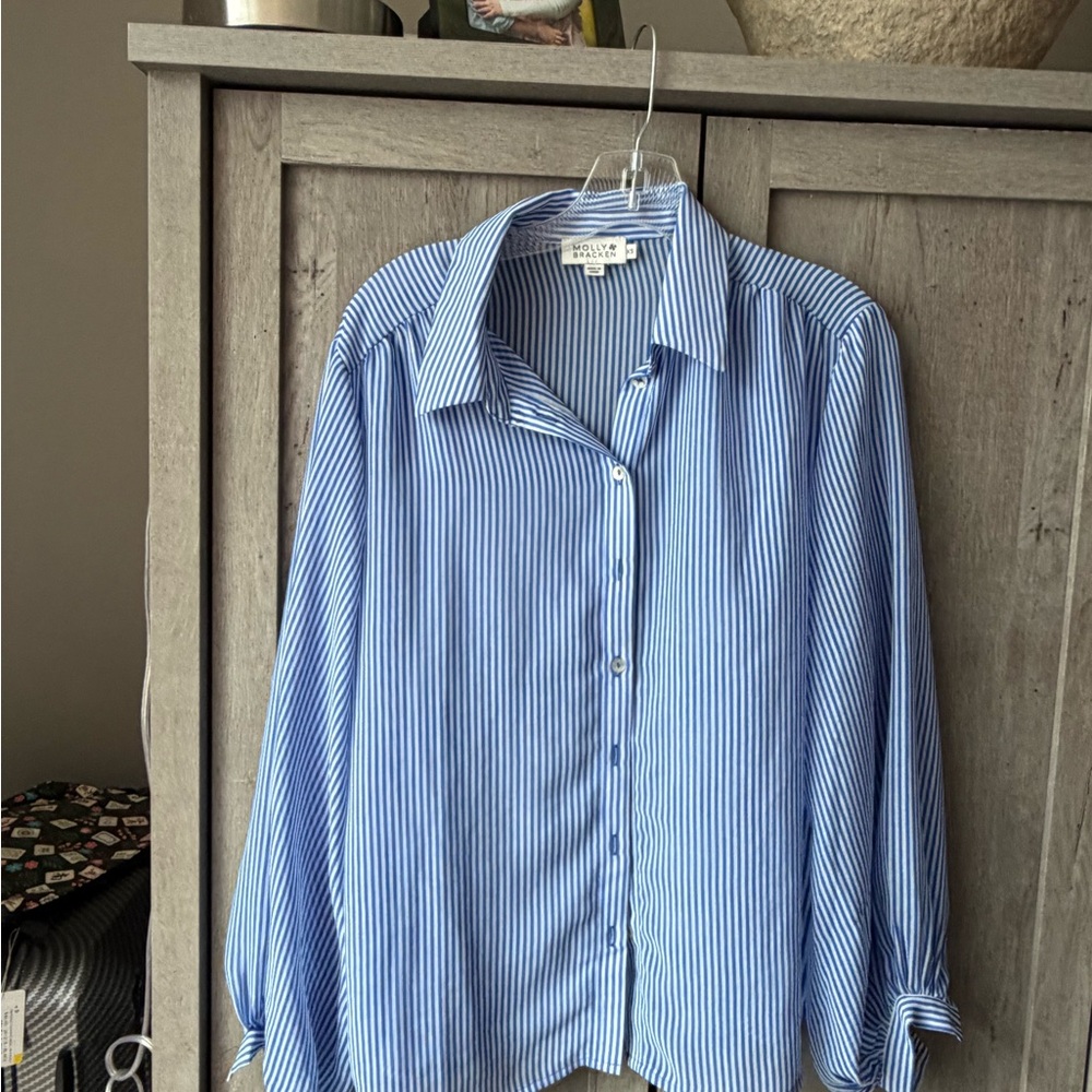 Molly Bracken Blue and White Striped Button-Up Shirt